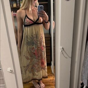 Floral Maxi Dress with Black Accents